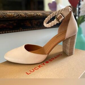 Lucky Brand Kainda Braided Ankle Strap Block Heel Pump Leather Sandal ✨ Size 11